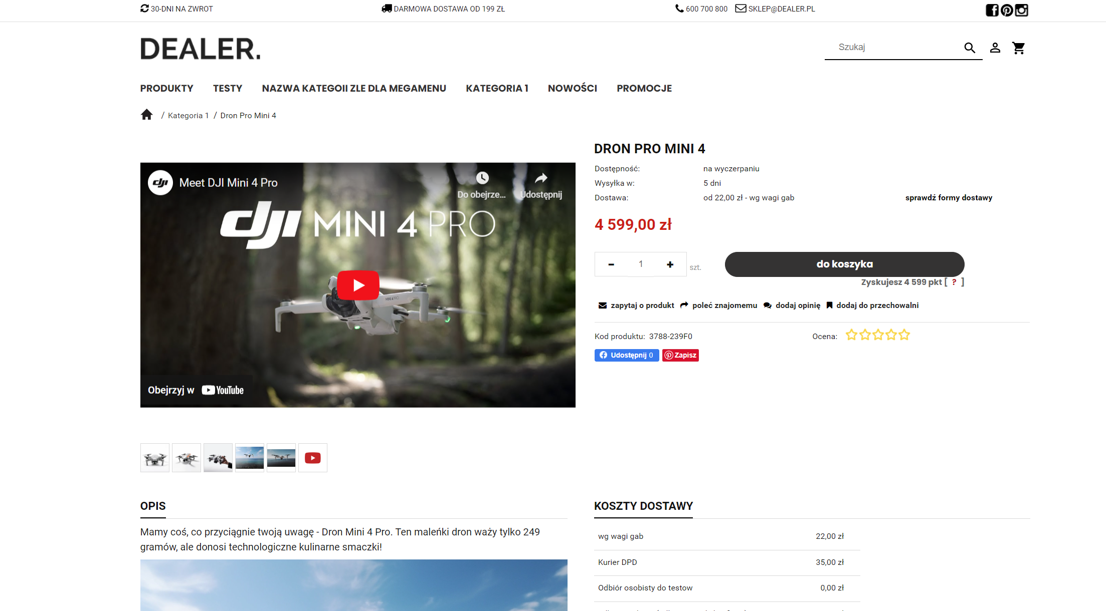 Wideo z Youtube w galerii produktu Shoper