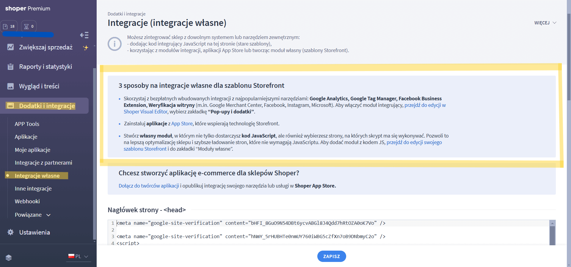 Integracje własne w Shoper STorefront